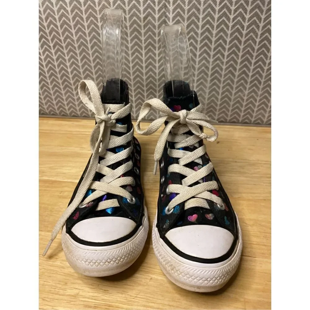 ✅Converse Chuck Taylor Black High Tops with multicolored hearts